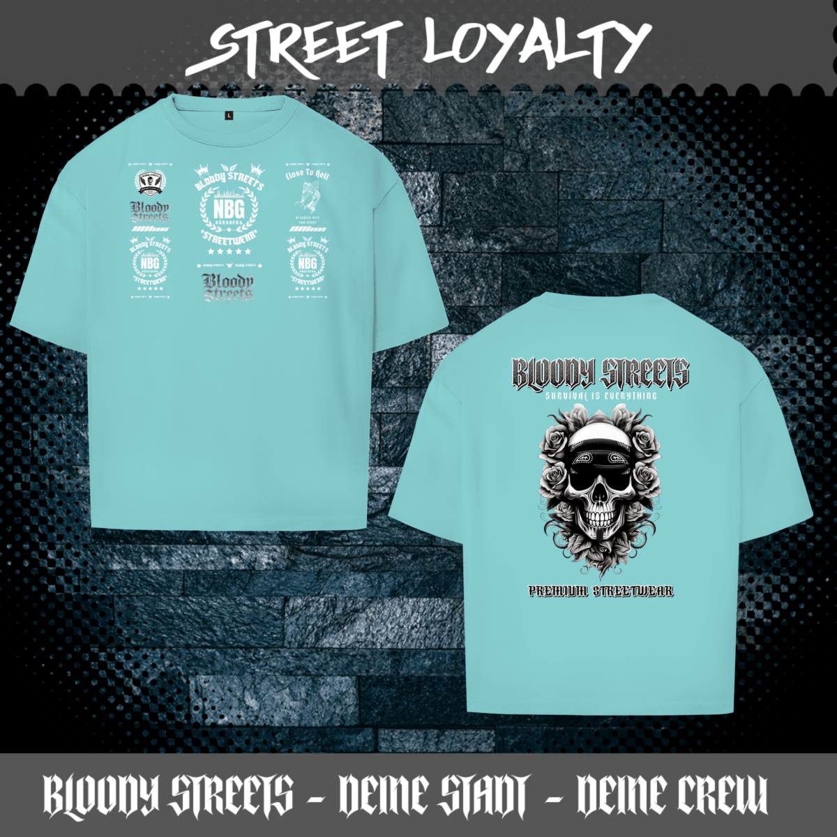 Oversize T-Shirt BS NÜRNBERG - BLOODY - STREETS.DE Streetwear Herren und Damen Hoodies, T-Shirts, Pullis