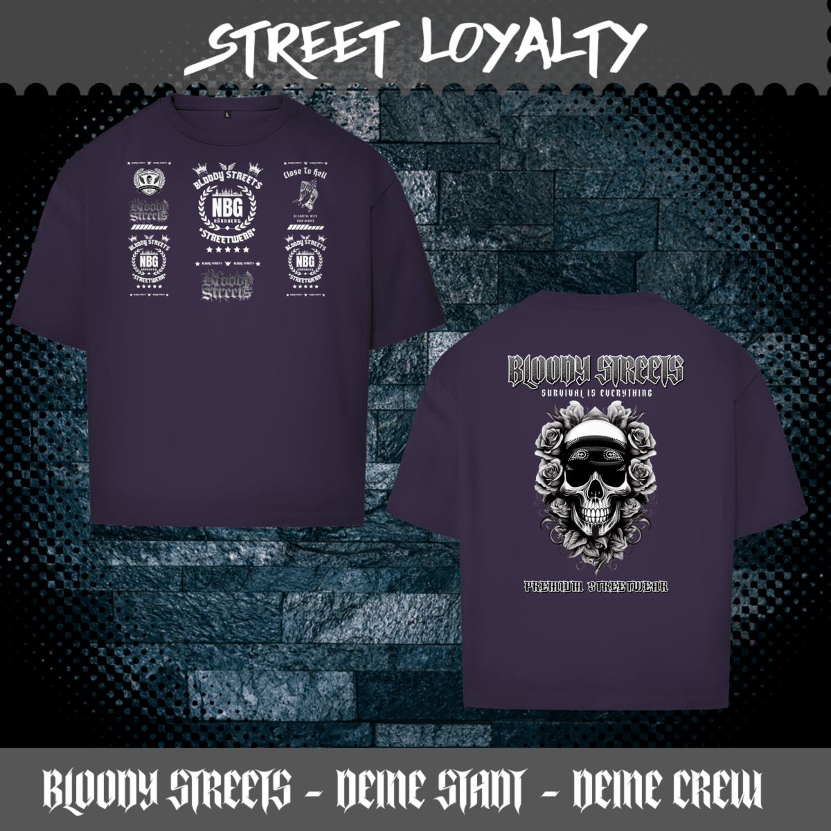 Oversize T-Shirt BS NÜRNBERG - BLOODY - STREETS.DE Streetwear Herren und Damen Hoodies, T-Shirts, Pullis