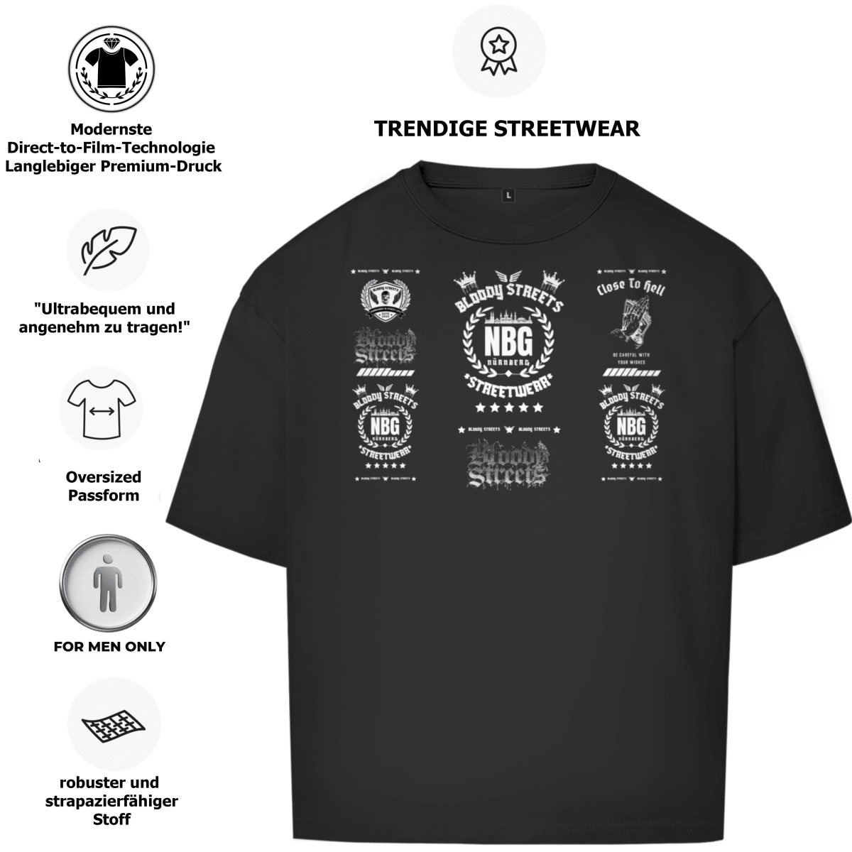 Oversize T-Shirt BS NÜRNBERG - BLOODY - STREETS.DE Streetwear Herren und Damen Hoodies, T-Shirts, Pullis