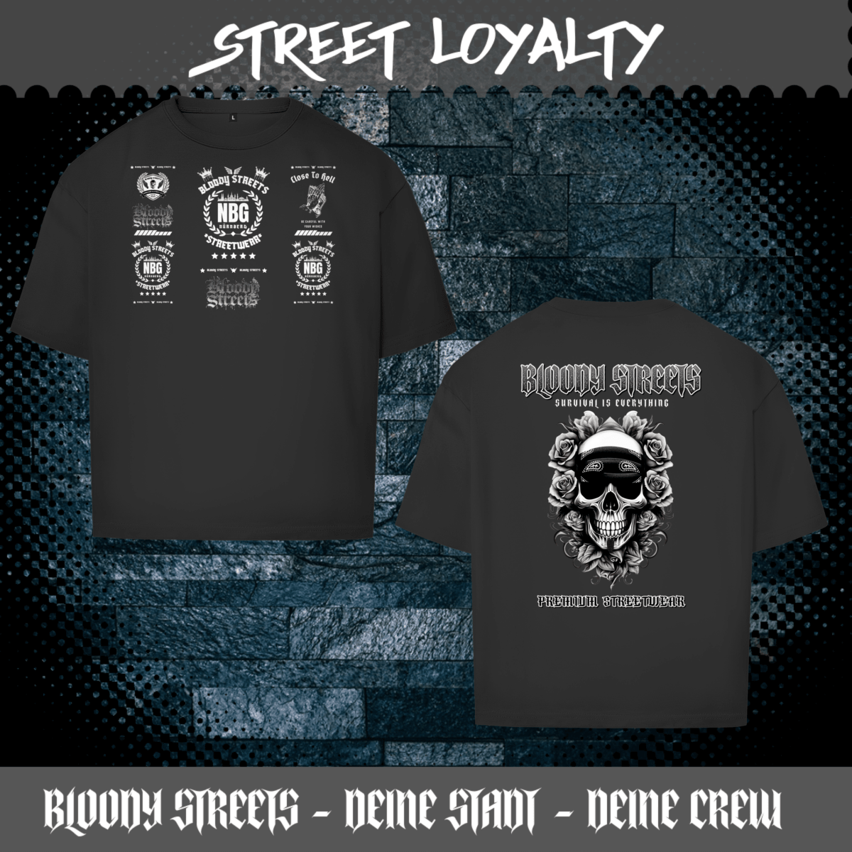 Oversize T-Shirt BS NÜRNBERG - BLOODY - STREETS.DE Streetwear Herren und Damen Hoodies, T-Shirts, Pullis