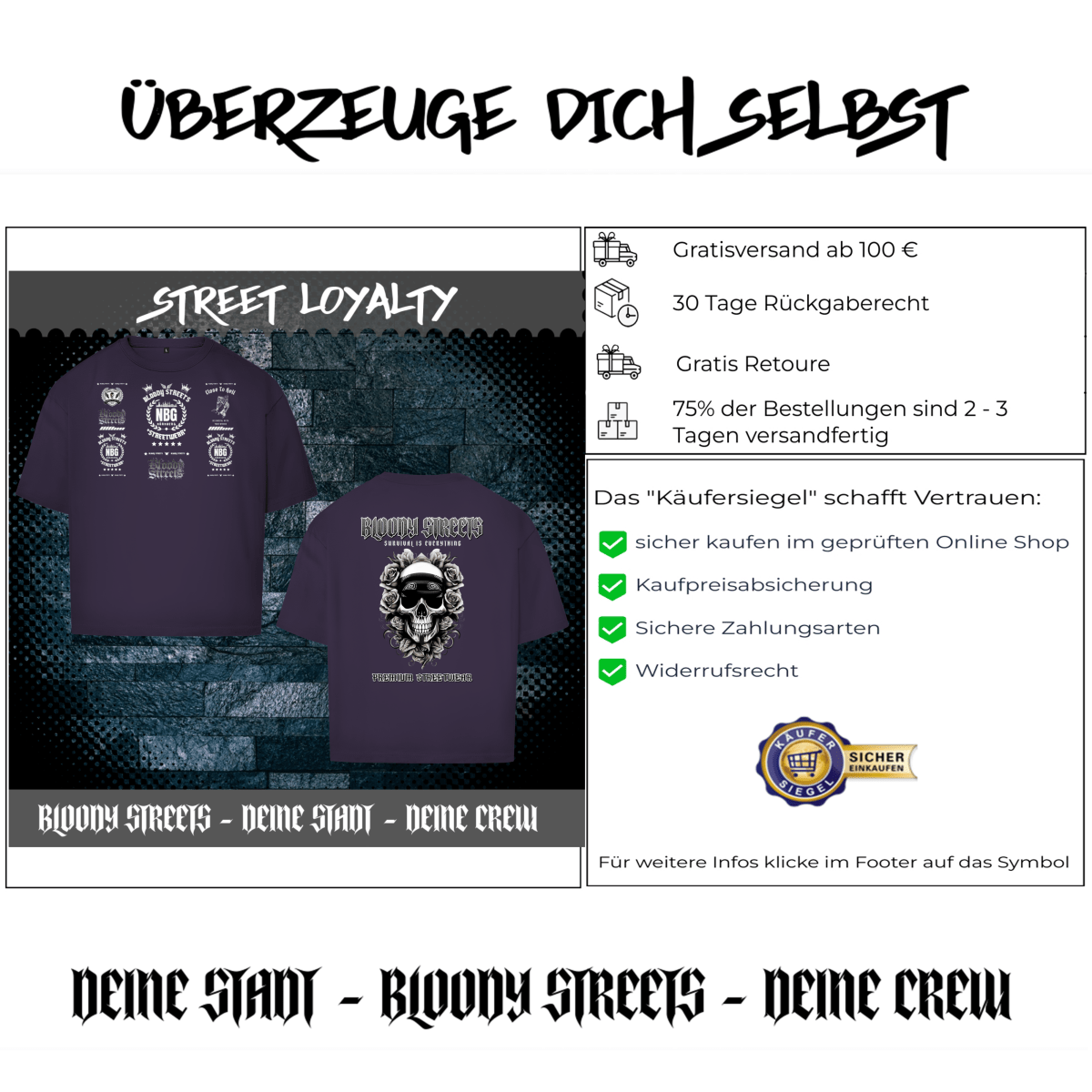 Oversize T-Shirt BS NÜRNBERG - BLOODY - STREETS.DE Streetwear Herren und Damen Hoodies, T-Shirts, Pullis