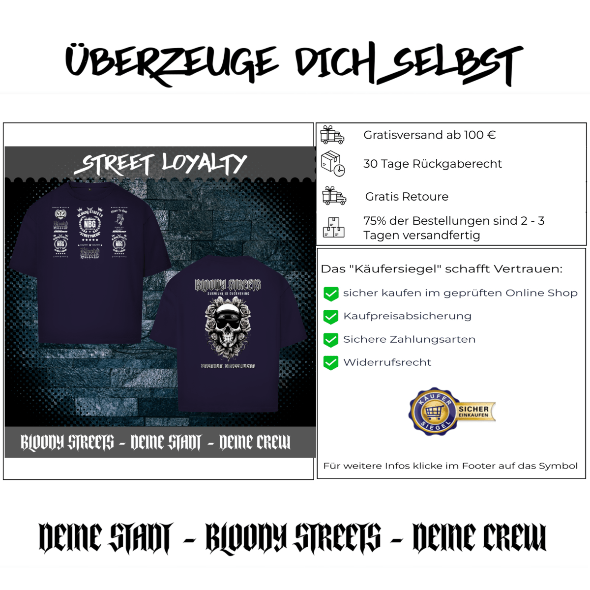 Oversize T-Shirt BS NÜRNBERG - BLOODY - STREETS.DE Streetwear Herren und Damen Hoodies, T-Shirts, Pullis