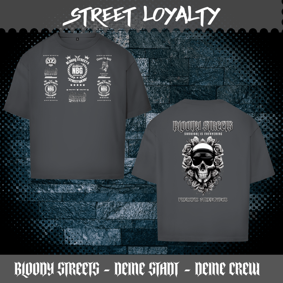 Oversize T-Shirt BS NÜRNBERG - BLOODY - STREETS.DE Streetwear Herren und Damen Hoodies, T-Shirts, Pullis