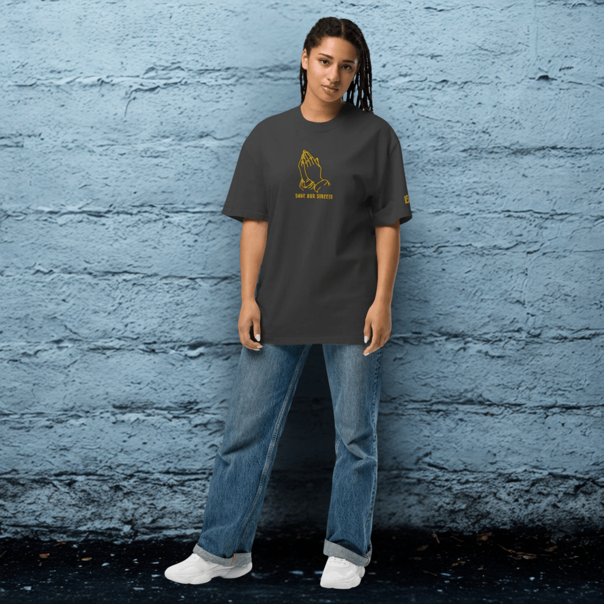 Oversized Streetwear T-Shirt mit verwaschenem Look | S.O.S. SAVE OUR STREETS - BLOODY - STREETS.DE Streetwear Herren und Damen Hoodies, T-Shirts, Pullis