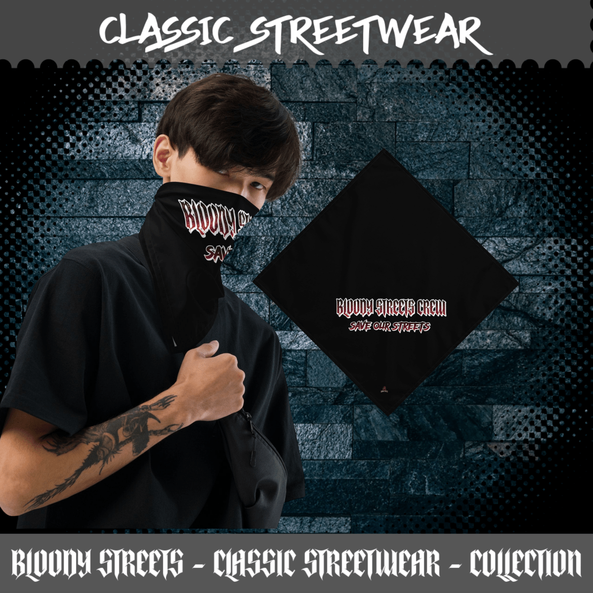 Streetwear Bandana Black - BLOODY - STREETS.DE Streetwear Herren und Damen Hoodies, T-Shirts, Pullis