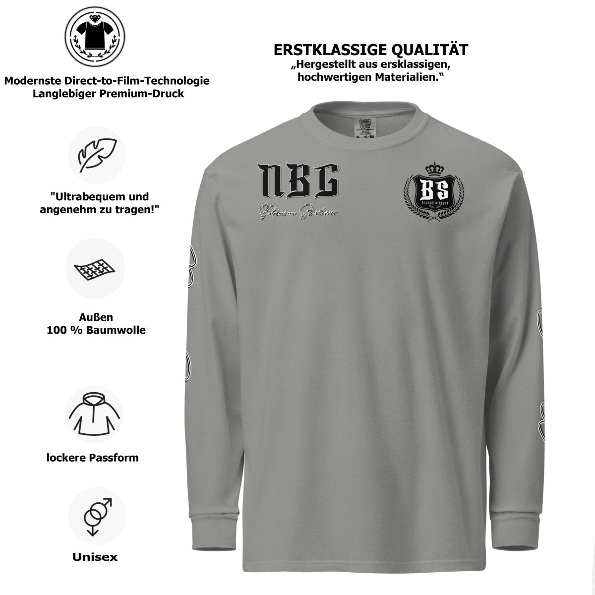 Streetwear Longsleeve "OG" - Textilgefärbtes Schweres Langarmshirt - BLOODY - STREETS.DE Streetwear Herren und Damen Hoodies, T-Shirts, Pullis