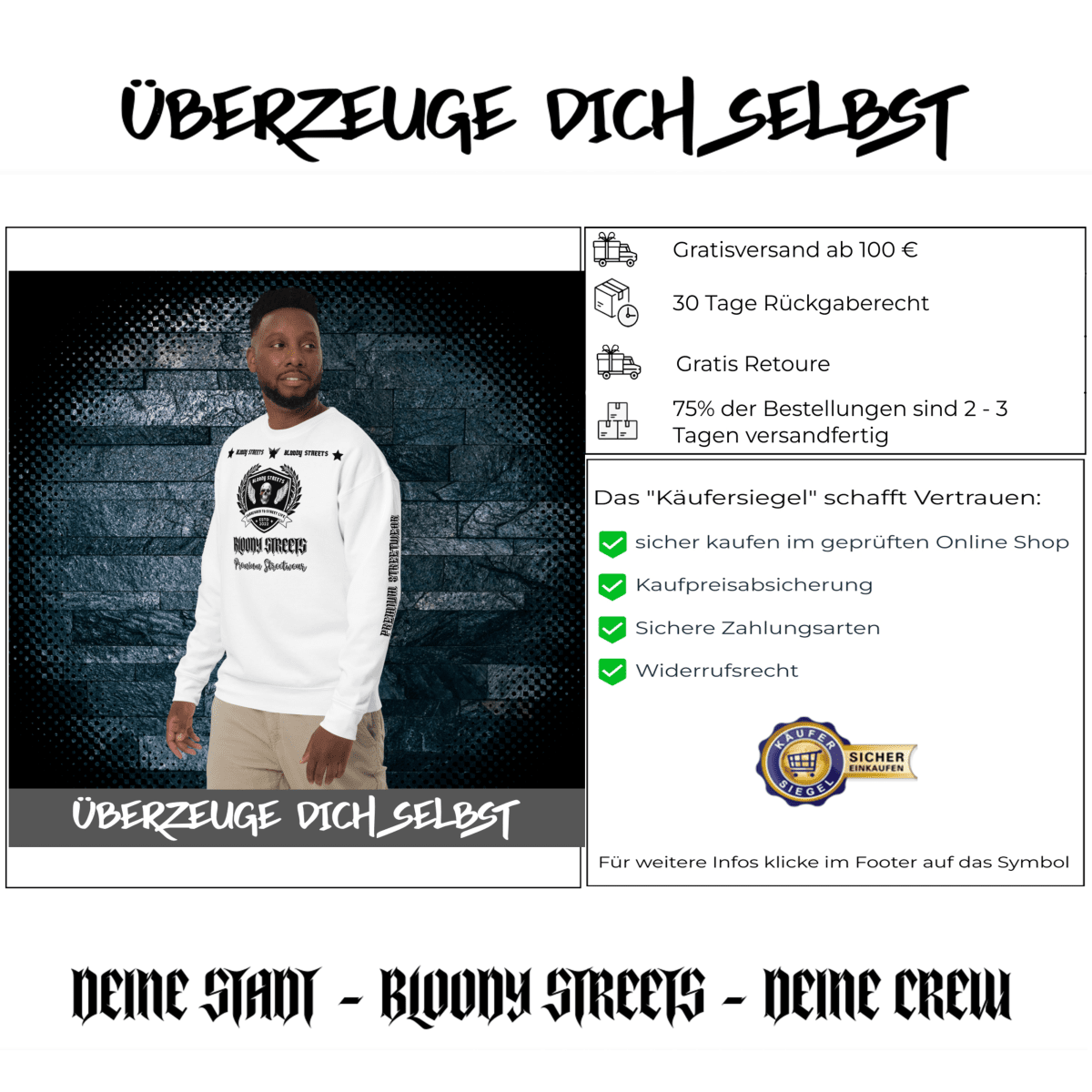 Streetwear Pullover Bloody Streets NBG - Street Loyalty V2 - BLOODY - STREETS.DE Streetwear Herren und Damen Hoodies, T-Shirts, Pullis