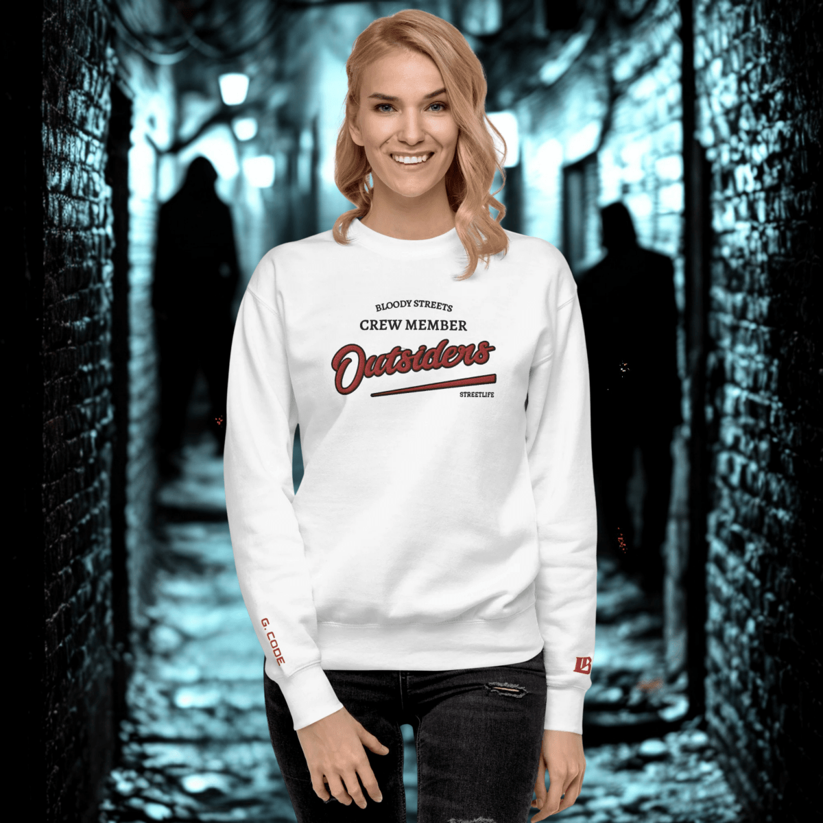 Streetwear Pullover Unisex - BS Outsiders Stickerei - BLOODY - STREETS.DE Streetwear Herren und Damen Hoodies, T-Shirts, Pullis