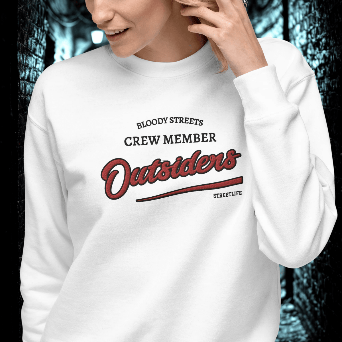 Streetwear Pullover Unisex - BS Outsiders Stickerei - BLOODY - STREETS.DE Streetwear Herren und Damen Hoodies, T-Shirts, Pullis