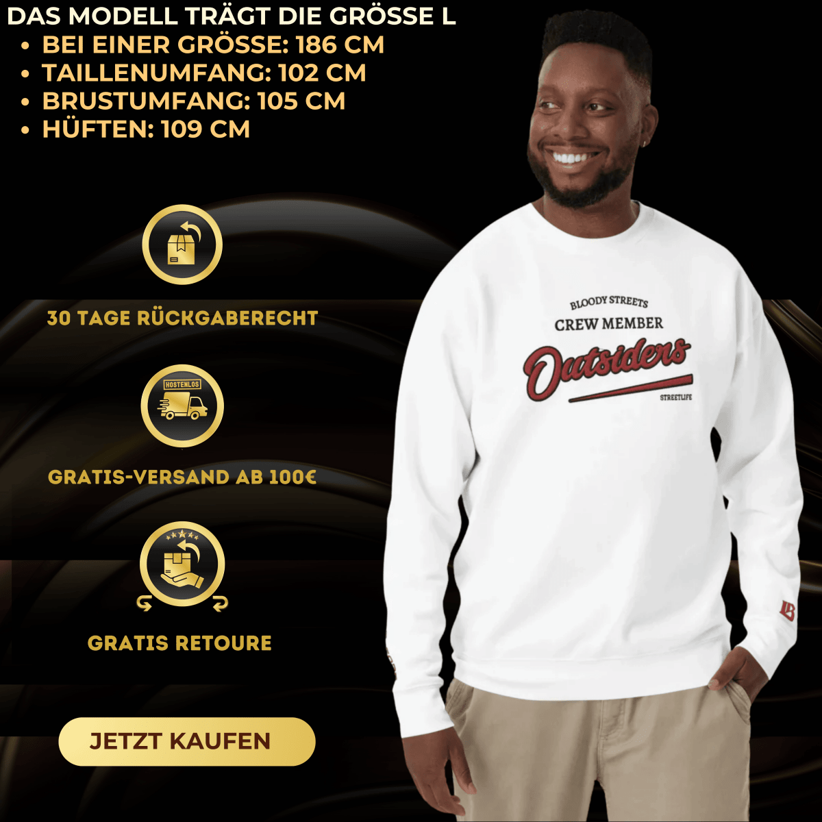 Streetwear Pullover Unisex - BS Outsiders Stickerei - BLOODY - STREETS.DE Streetwear Herren und Damen Hoodies, T-Shirts, Pullis
