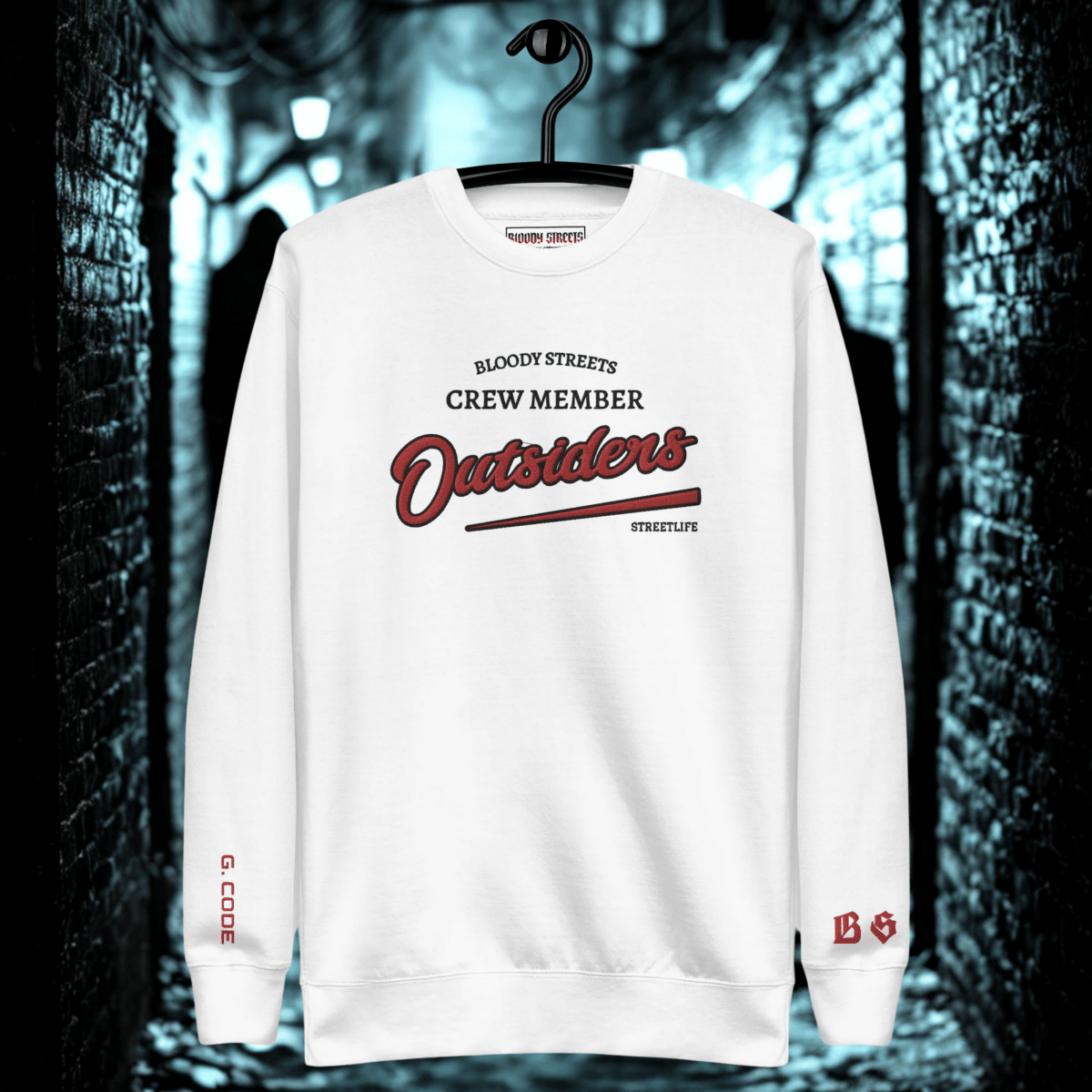 Streetwear Pullover Unisex - BS Outsiders Stickerei - BLOODY - STREETS.DE Streetwear Herren und Damen Hoodies, T-Shirts, Pullis