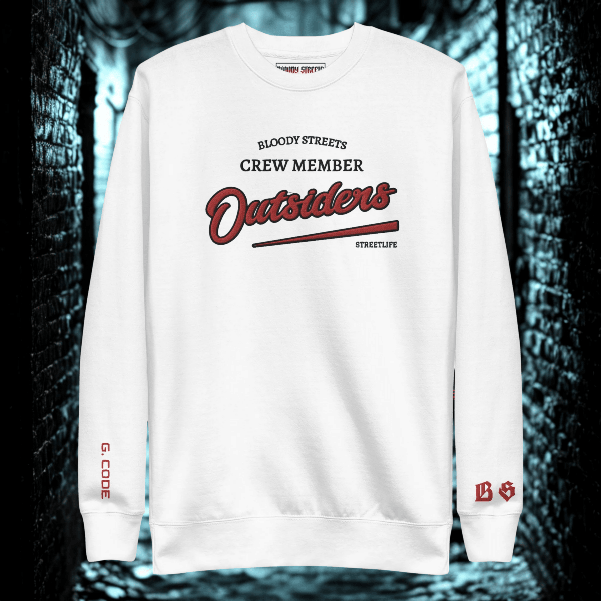 Streetwear Pullover Unisex - BS Outsiders Stickerei - BLOODY - STREETS.DE Streetwear Herren und Damen Hoodies, T-Shirts, Pullis