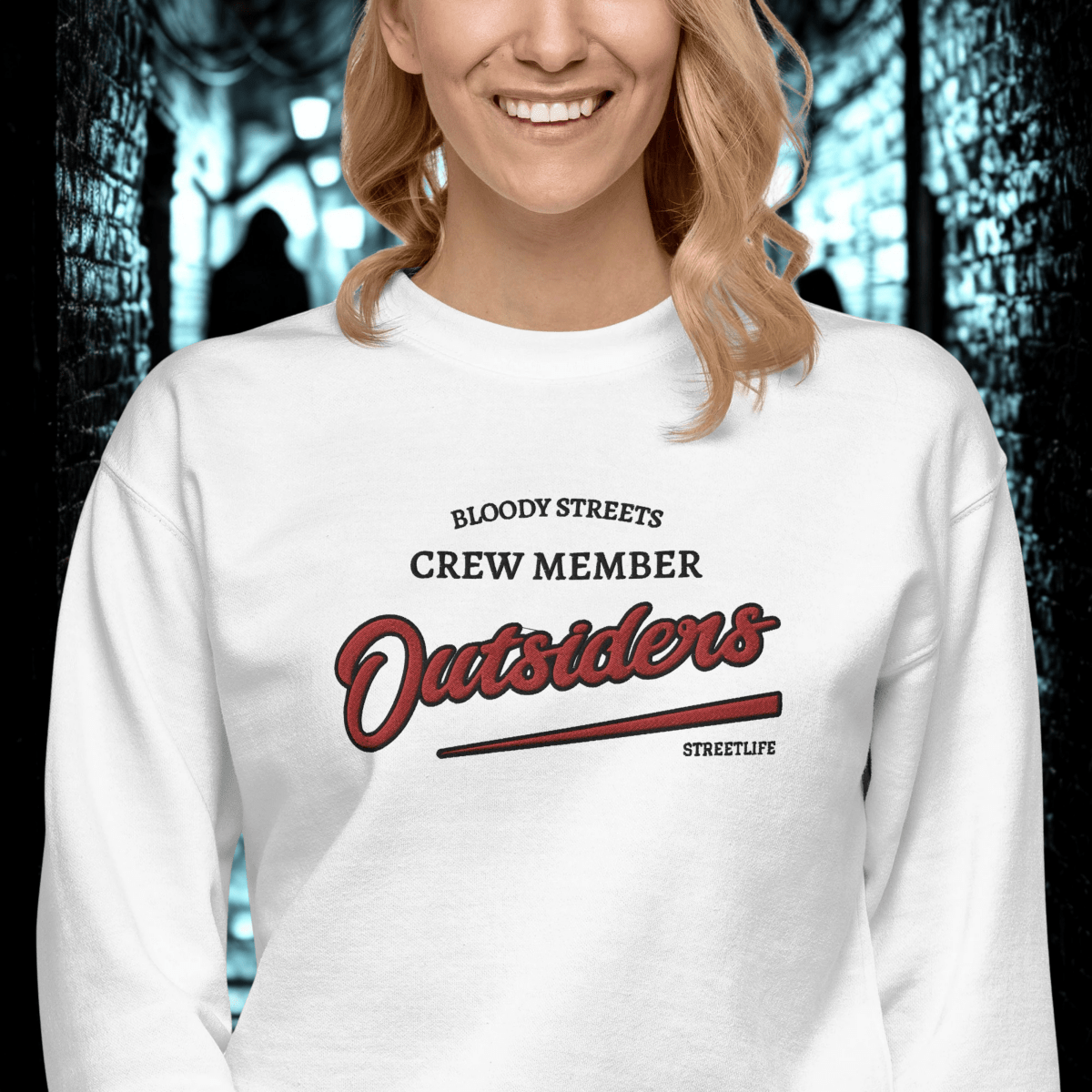 Streetwear Pullover Unisex - BS Outsiders Stickerei - BLOODY - STREETS.DE Streetwear Herren und Damen Hoodies, T-Shirts, Pullis