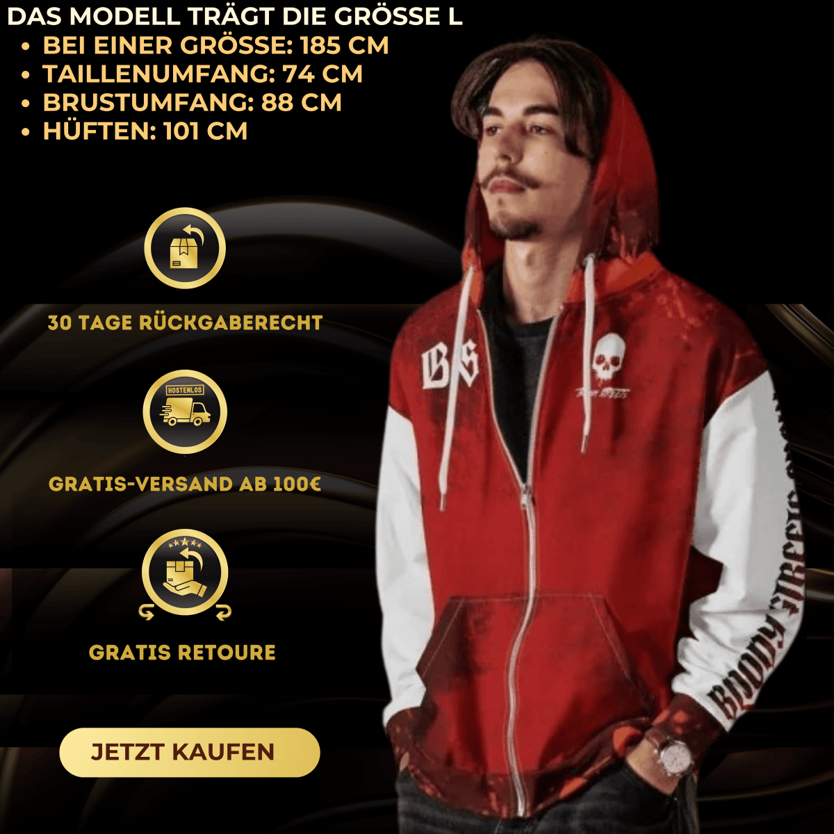 Streetwear Zip Hoodie BLOOD - LINE V3 - BLOODY - STREETS.DE Streetwear Herren und Damen Hoodies, T-Shirts, Pullis