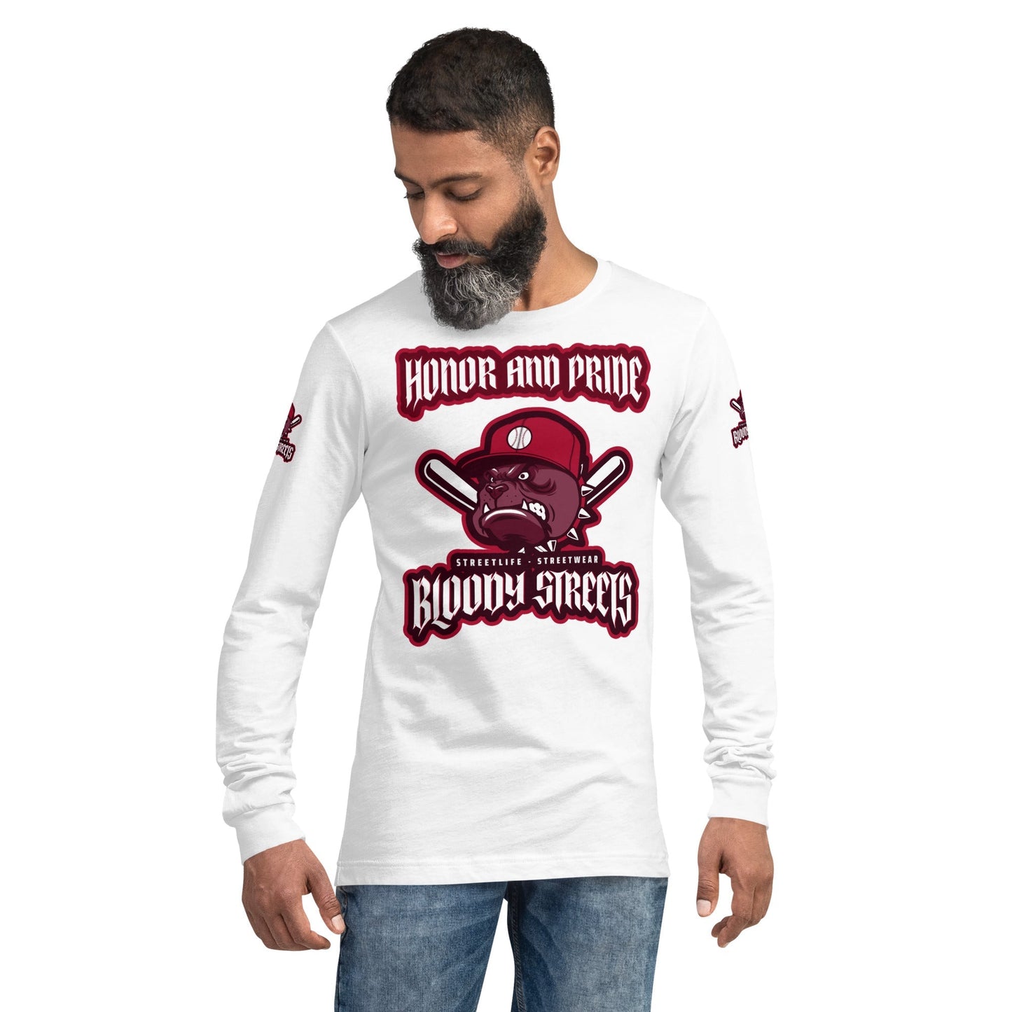 Bull Dog BLOODY Baseball "Honor and Pride" Double Platin Longsleeve - BLOODY-STREETS.DE Streetwear Herren und Damen Hoodies, T-Shirts, Pullis