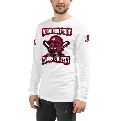 Bull Dog BLOODY Baseball "Honor and Pride" Double Platin Longsleeve - BLOODY-STREETS.DE Streetwear Herren und Damen Hoodies, T-Shirts, Pullis